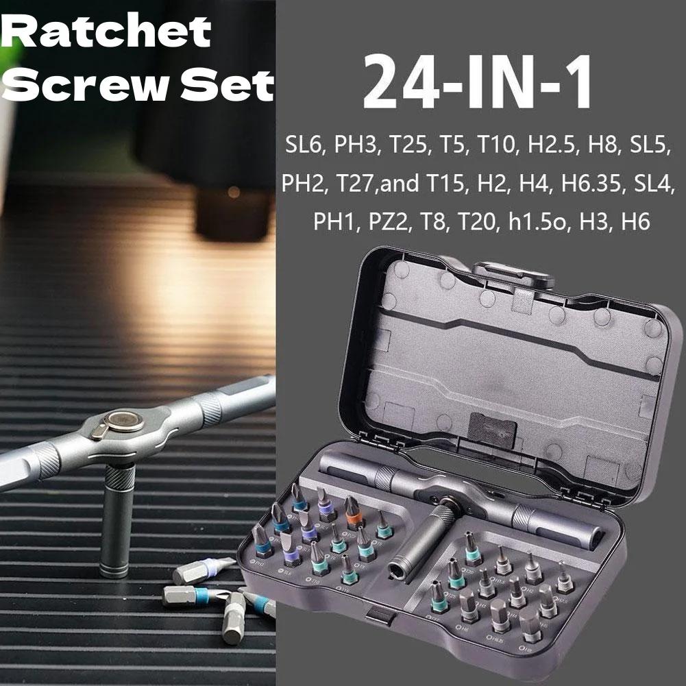 

24 In 1 Multi-functional Ratchet Screwdriver Set Steel Alloy Household Wrench Tool Repairing Maintenance Combination Accessory