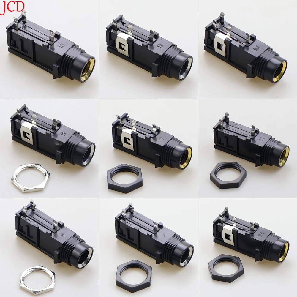 DIY 6.35mm 6.5mm Jack Gold Plated 3/4Pin Stereo Dual Channel Microphone Socket Nut 6.35 Audio Straight Jack Connector