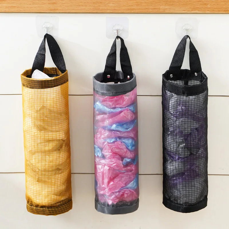 Kitchen Storage Bag Wall Mount Grocery Storage Bag Holder Dispenser Plastic Hanging Storage Trash Garbage Bag Kitchen Organizer