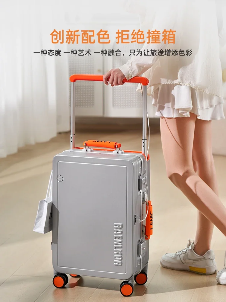 Contrasting color 20-inch suitcase female aluminum frame new 2024 boarding high value 22 travel wide trolley case