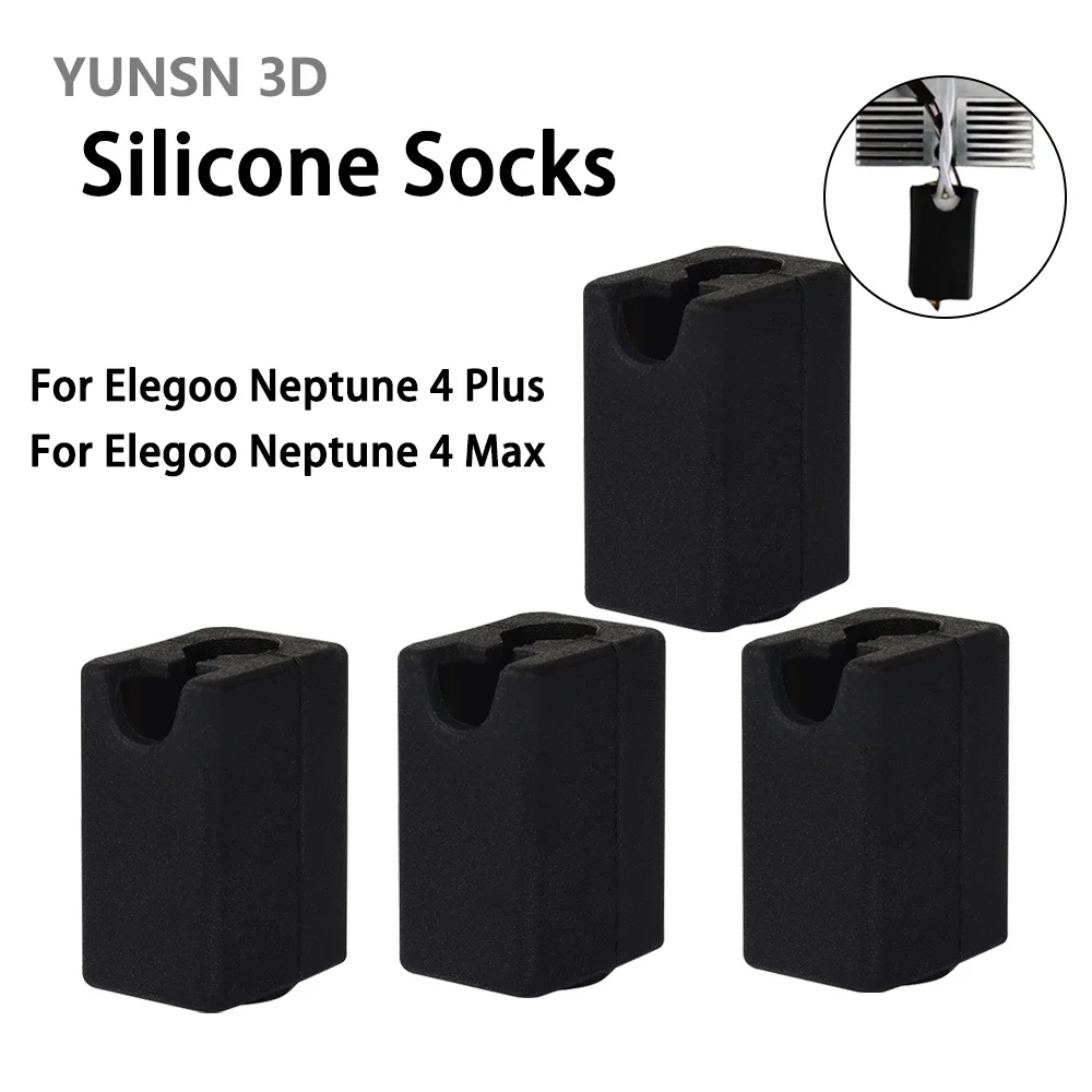 Black Silicone Socks for Elegoo Neptune 4 Plus Hotend Heater Block Cover Heat Insulation Case for Neptune4 Max 1-10pcs