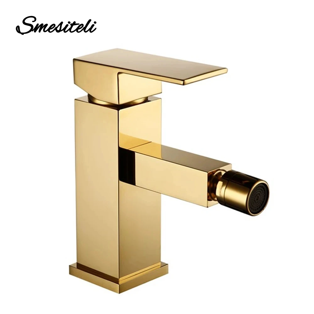 Smesiteli Bathroom Faucet Solid Brass Square Style Polished Gold Finish Bidet Single Lever Mixer Water Tap Bidet Fitting Taps