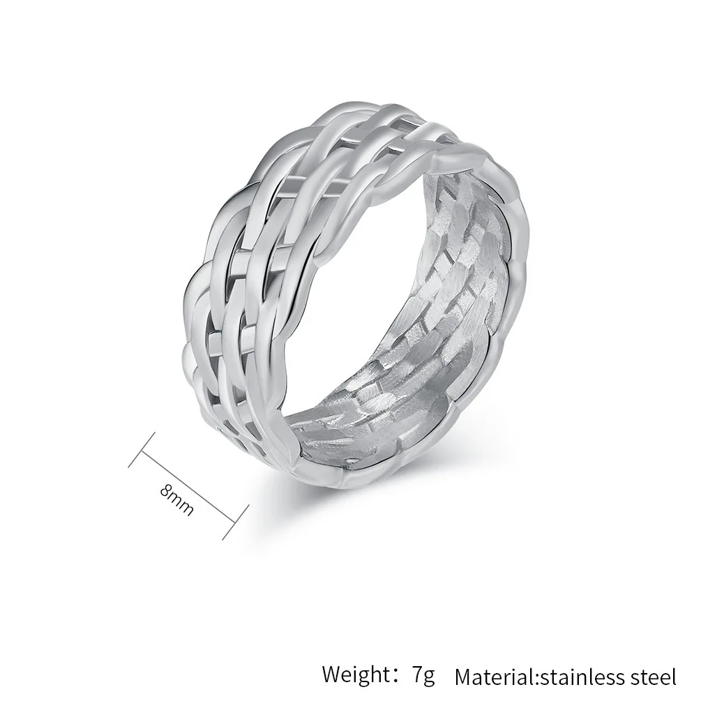 Stainless Steel Simple Retro 8mm Rope Weave Braided Ring Band Celtic Knot Jewelry for Men Women