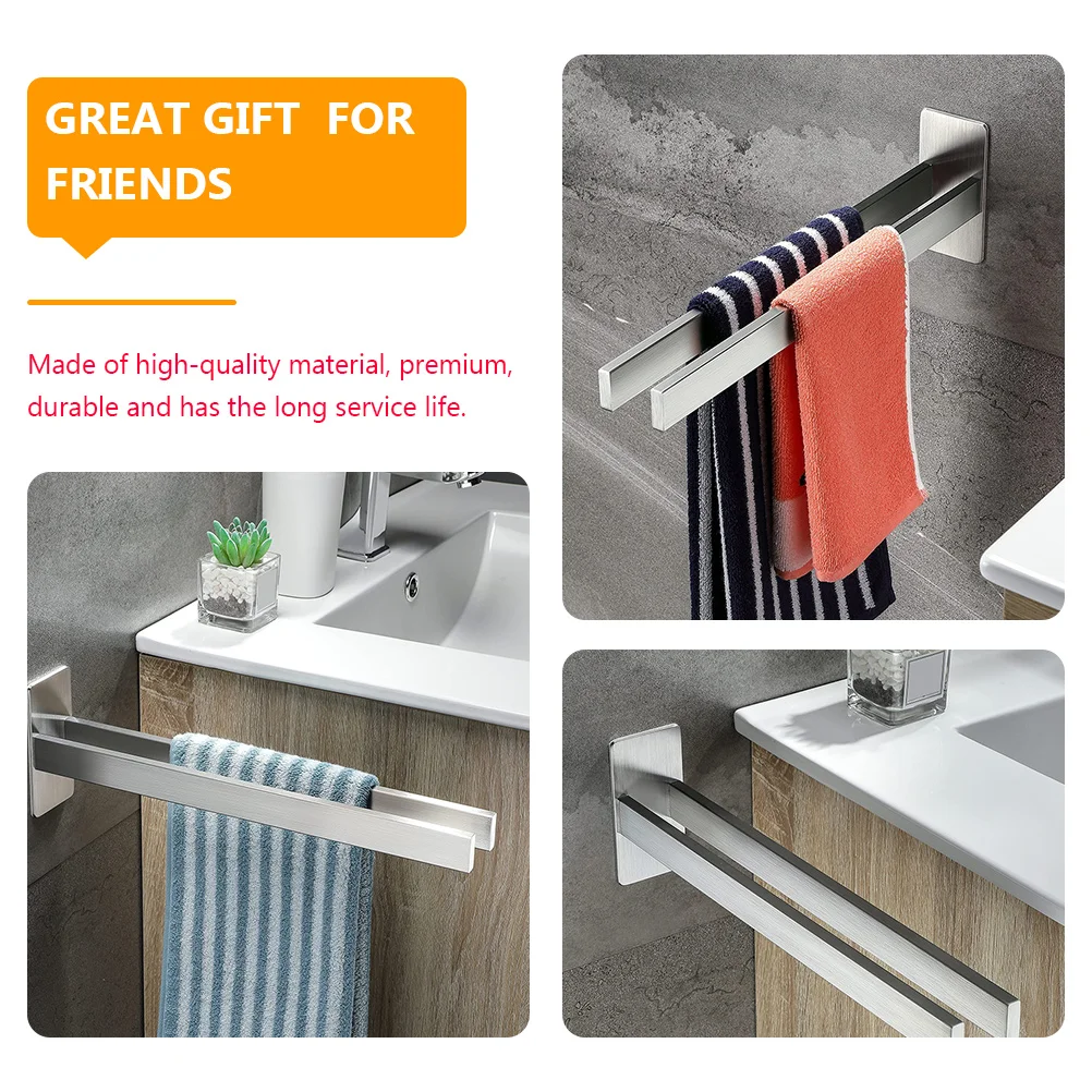 

304 Stainless Steel Towel Rack 39cm Double Bars Holder Shelf Bathroom Kitchen Bedroom Punch Free Design Easy Installation Dry