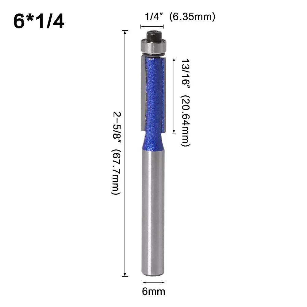 1PC 6MM Shank Milling Cutter Wood Carving Trim Router Bit With Bearing Wood Template Pattern Bit Tungsten Carbide Milling Cutter