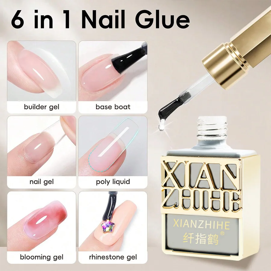 6 In 1 Nail Gel Polish Base Coat Gel Extension Gel For Acrylic Nails False Nail Tips,Top Coat Watercolor Gel For Nail Art DIY