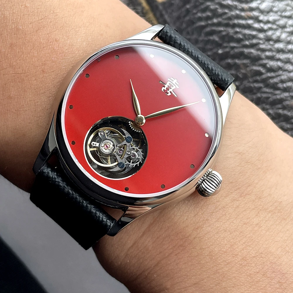 Merkur 100% توربيون ساعة رجالية الياقوت مقاوم للماء ساعة للرجال ساعات المعصم الميكانيكية Relogio Masculino حلقة من جلد