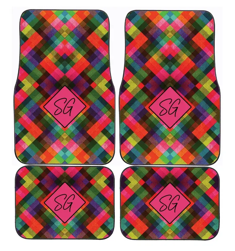 

Personalised Custom Multicoloured Print Initial Monogram Car Mats, Perfect Christmas Gift for Him or Her