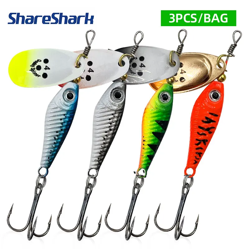 ShareShark 3pcs Rotating Metal Spinner Fishing Lures 10/15/20g Artificial Hard Baits Crap Bass Pike Treble Hook Fishing Tackle