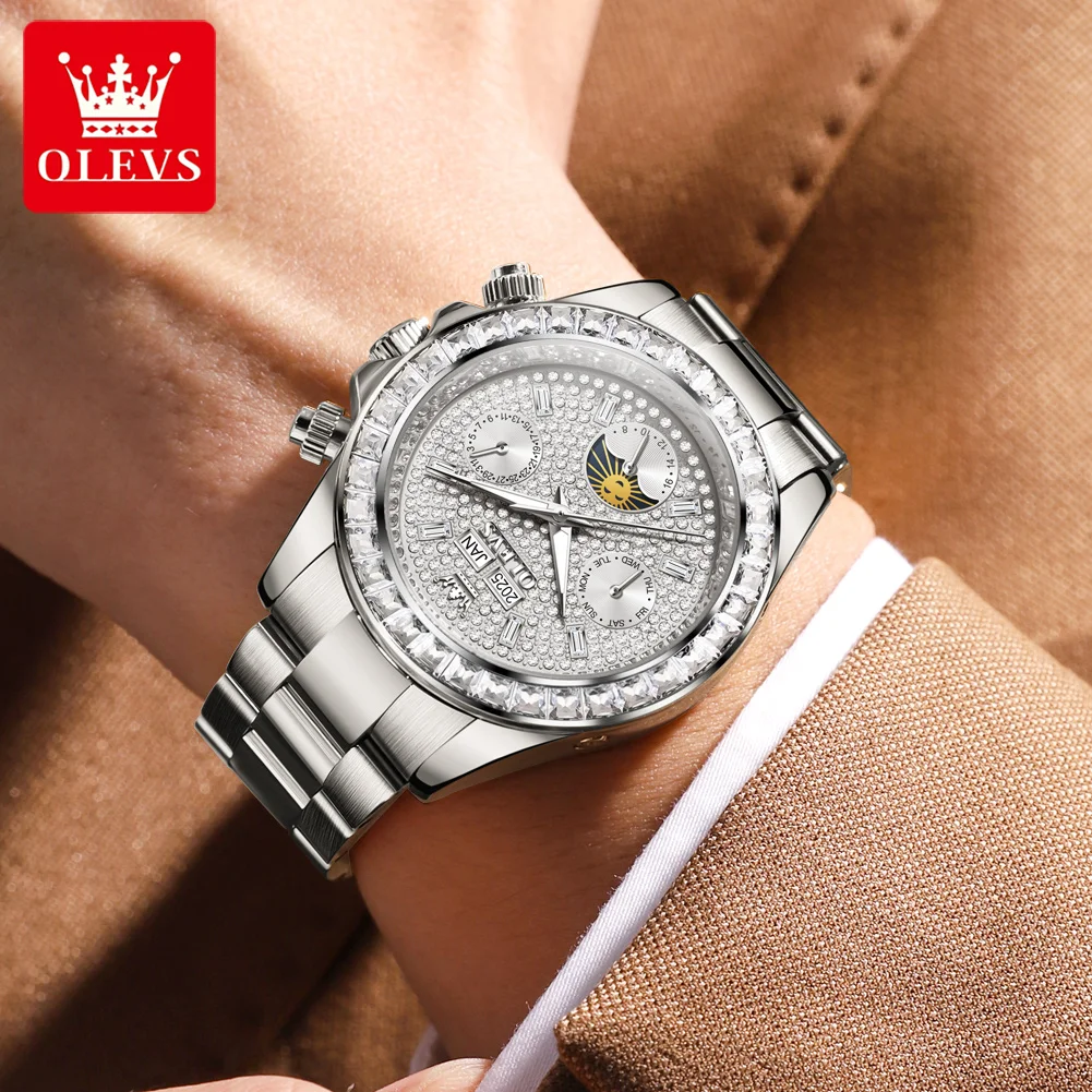OLEVS Original Luxury Brand Diamond Mechanical Watches For Men Automatic movement Wristwatche Waterproof Luxury Classic Watch