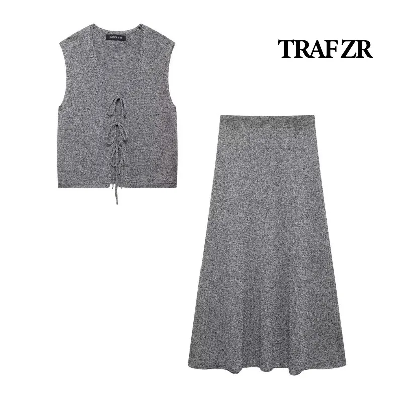 TRAF ZR Minimalist Sets Ensemble 2piece Femme Vacation Outfits Woman 2024 Elegant Casual Women\'s Set Basics Vest Skirts Sets