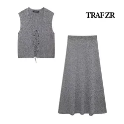 TRAF ZR Minimalist Sets Ensemble 2piece Femme Vacation Outfits Woman 2024 Elegant Casual Women's Set Basics Vest Skirts Sets