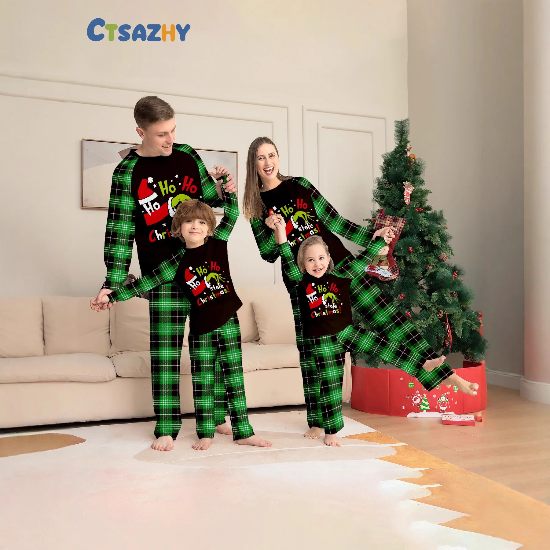

European and American Christmas Parent-child Set Printed Red Checkered Pajamas Home Wear, Christmas Family Pajamas Set