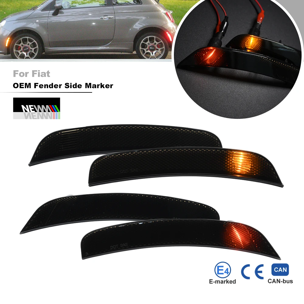 4x OE-Spec Smoked For Fiat 500 /500C Pop Lounge 2012-2019 Front Rear Bumper Fender Flare Side Marker Light Turn Signal Indicator