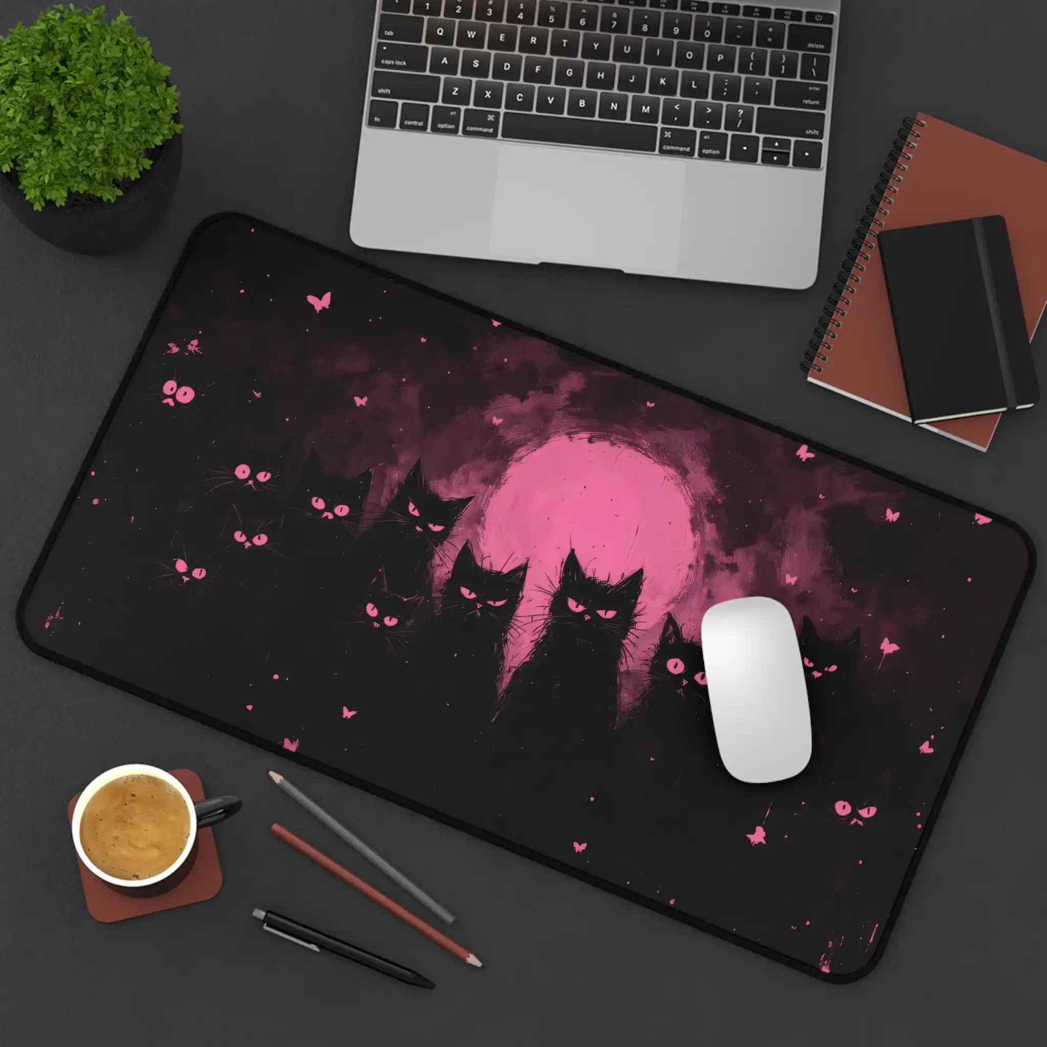Cute Cat and Strawberry Mouse Pad, Sweet Anime Desk Mat, Beautiful Anime Cat Mouse Pad, Comfortable Workspace Decoration