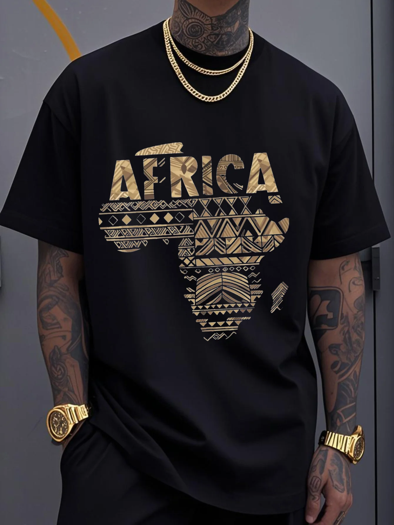 [Tribal Print T-Shirt] Comfortable and Breathable T-Shirt with African Tribal Print for Casual Wear