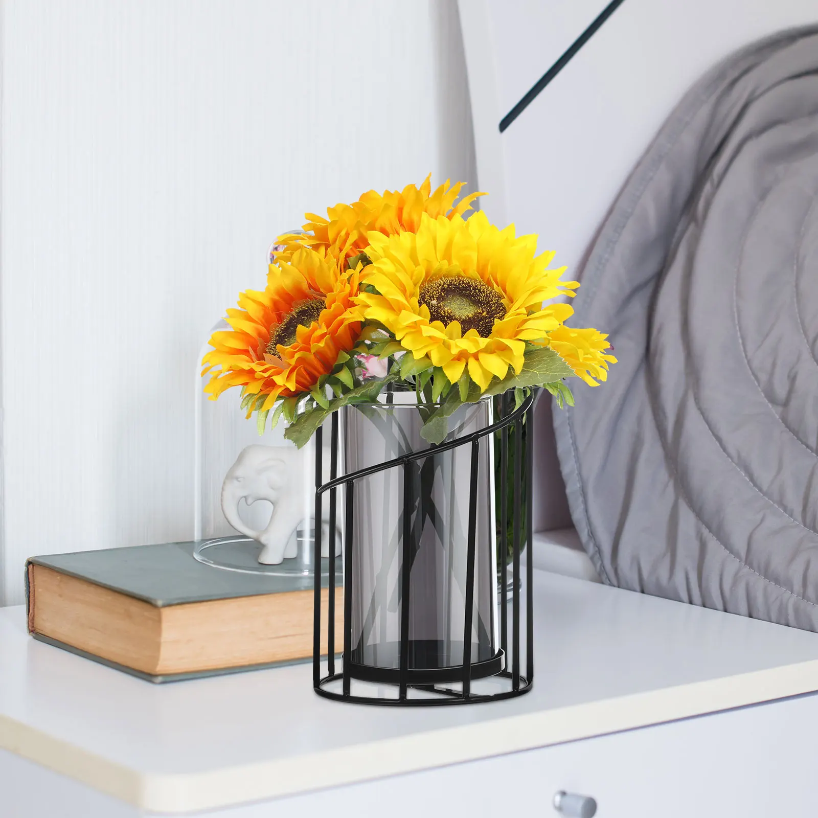 

2pcs Geometric Metal Holders Vases Set Modern Tabletop Decor For Home Living Room Office Decorative