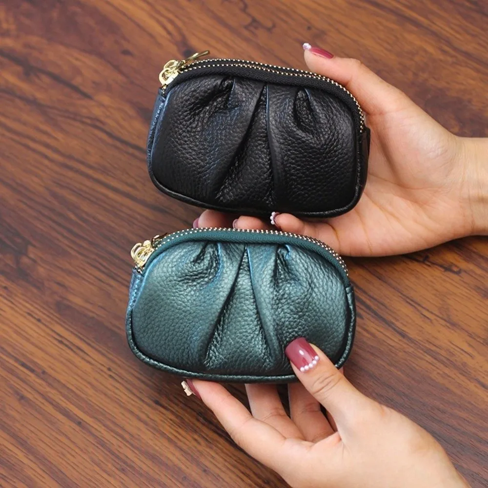 Fashion Wrinkle Mini Wallet Double-layer Zipper Short Wallet Multifunctional Solid Color PU Leather Coin Purse Key