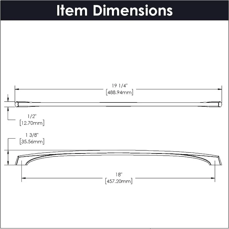 5 Pack Solid Core Kitchen Cabinet Pulls, Luxury Cabinet Handles, Hardware for Doors & Dresser Drawers, 18 Inch Hole Center