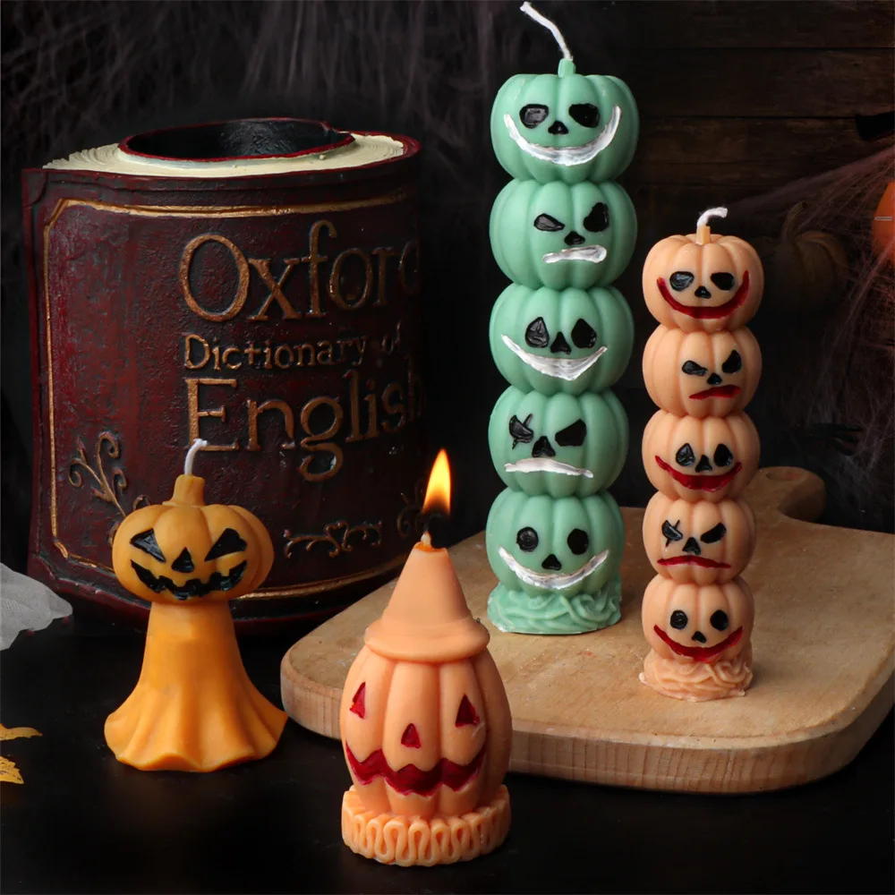 

Halloween Ghost Pumpkin Silicone Mold Stacking Pumpkin Skull Incense Plaster Resin Mold Candle Molds for Candle Making