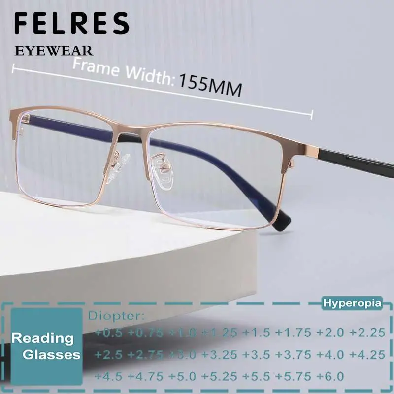 Large Size Widened 155mm Titanium Alloy Anti Blue Light Reading Glasses Men Business Presbyopic Prescription Big Face Eyewear