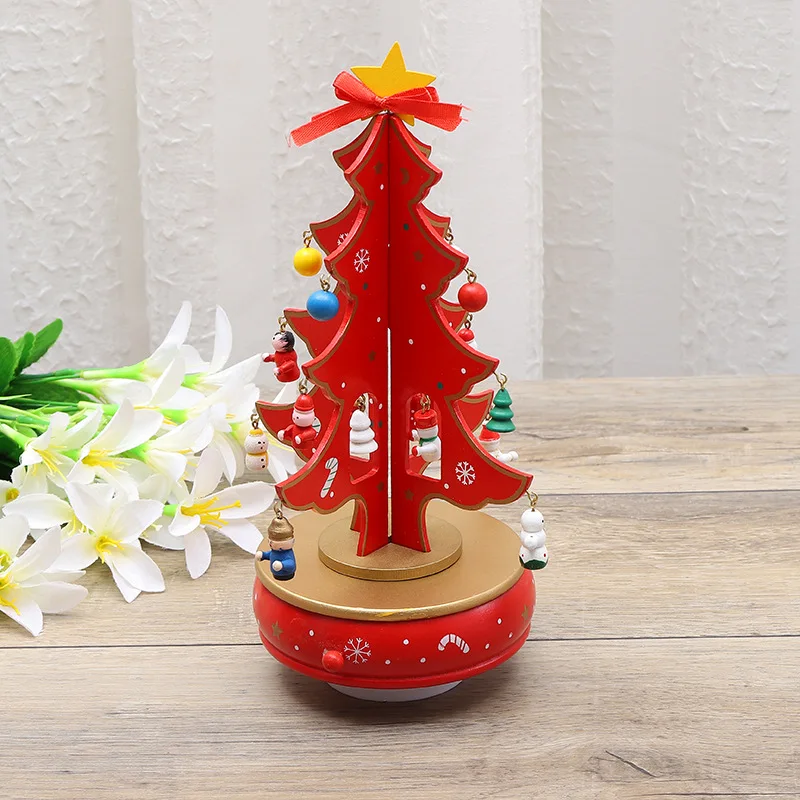 Christmas Tree Decorations ​Music Box Wooden Rotating Music Xmas Indoor Decoration Day Kids Gifts