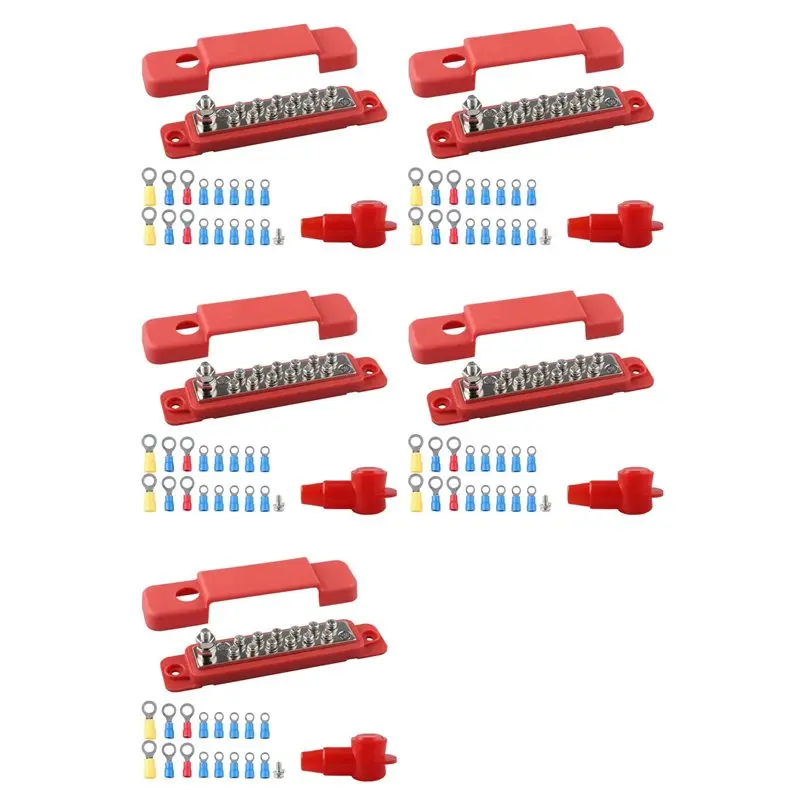 【LIMITED TIME DISCOUNT】5X 12 Point Battery Power Distribution Block Bus Bar Positive Negative 48V 150A Power Distribution Block