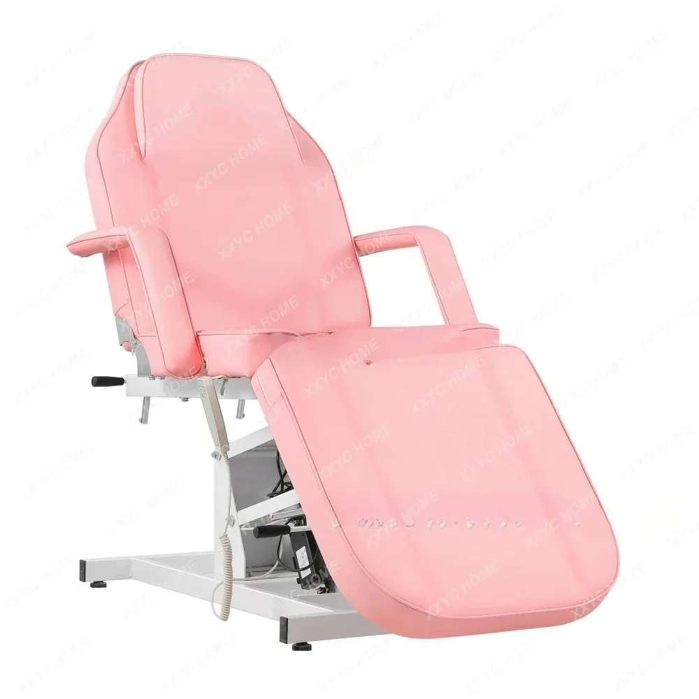 

Электрическая массажная кушетка розового цвета с сумкой для хранения, регулируемая кушетка для массажа и косметических процедур.