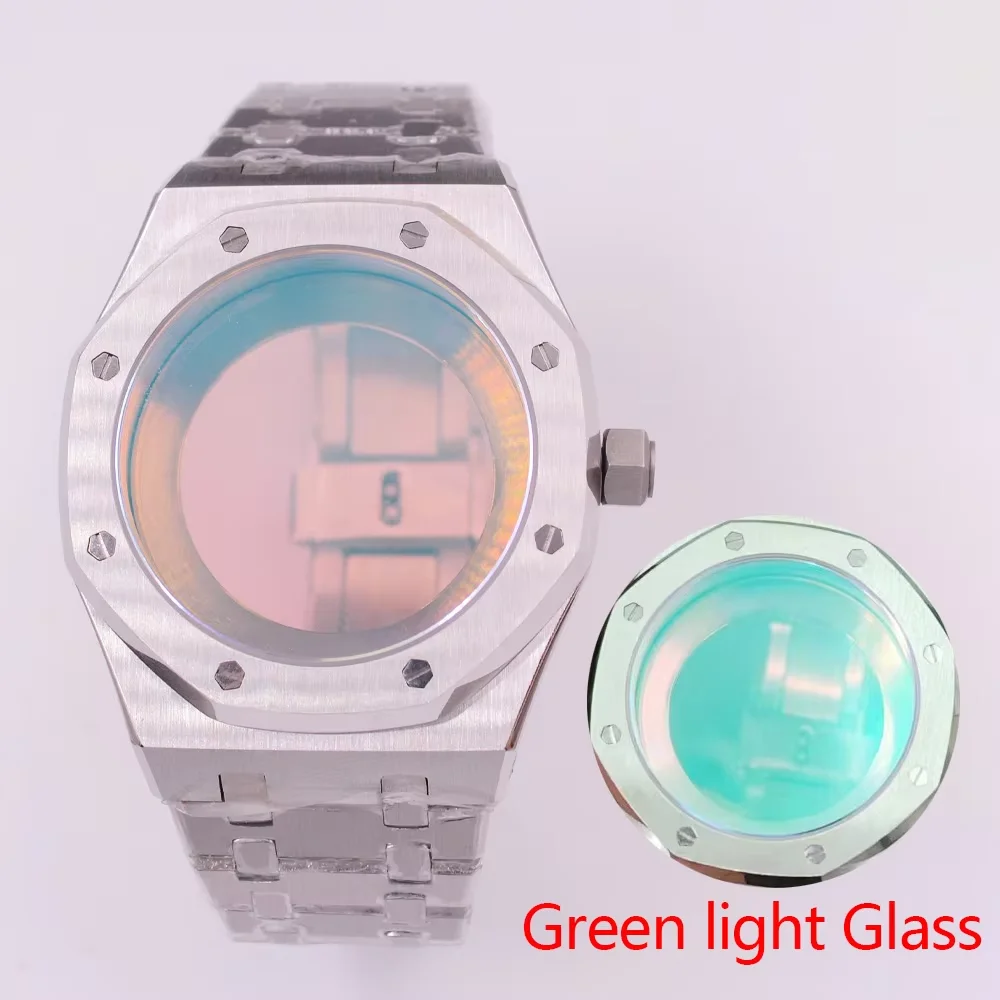 

42mm Stainless Steel Brushed Watch Case Green Light Sapphire Glass FIT NH35 NH36 ETA2824 PT5000 Movement