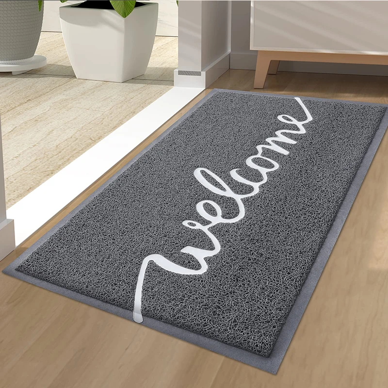 Homaxy Welcome Entrance Lettered PVC  Door Mat Indoor Non Slip Rubber Door Mat Dirt Trap Absorbent Door Mat Washable Floor Mat