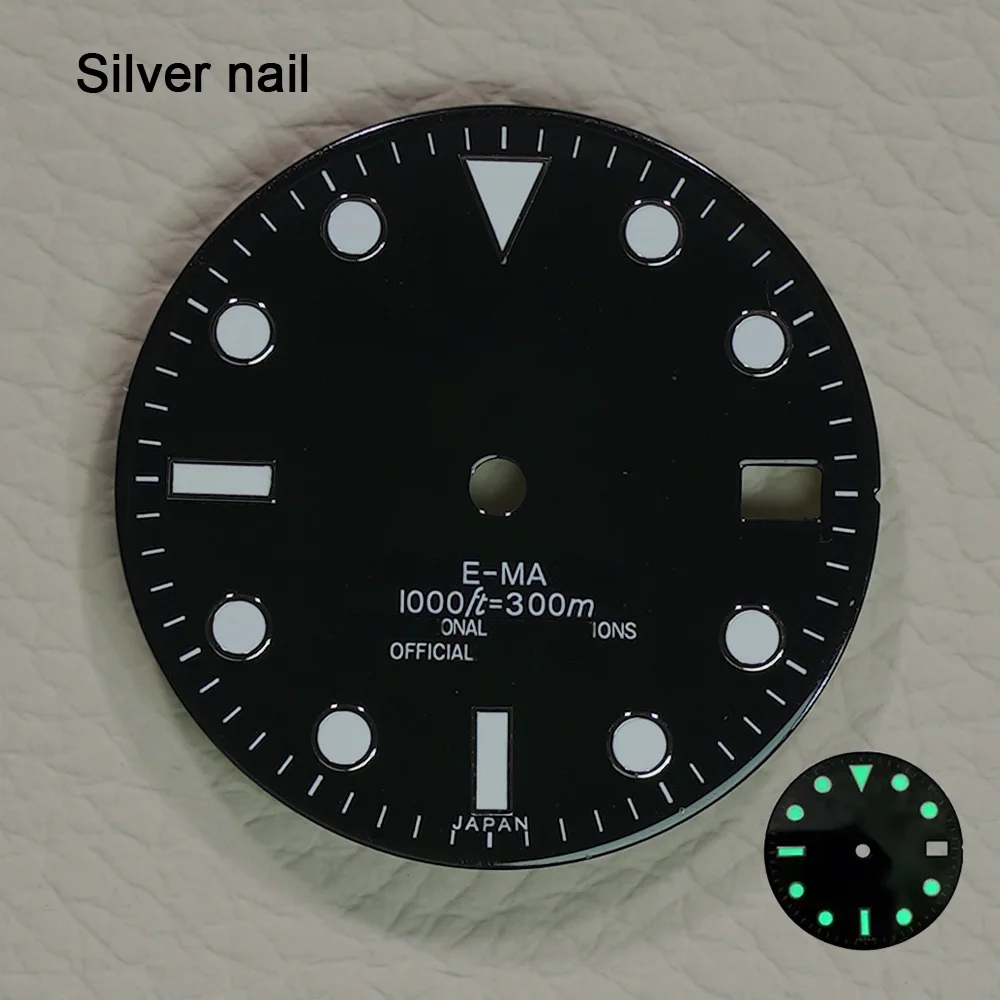 Esfera de reloj de 28,5mm con huella compatible con esfera S luminosa verde para movimiento NH35 NH36, herramienta de reparación de accesorios de reloj