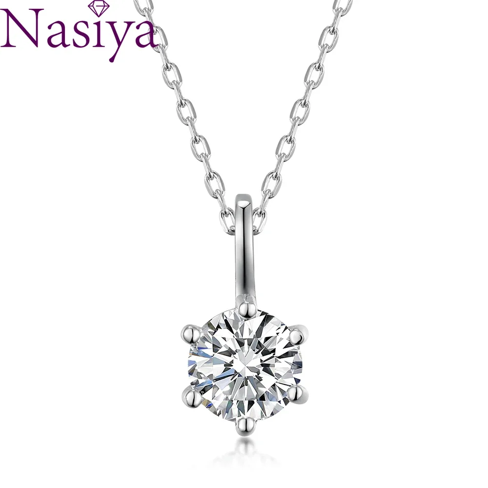 

1ct 6.5mm Moissanite Necklace for Women EF Round 18K White Gold Plated Silver Pendant Jewelry Engagement Wedding Christmas Gift