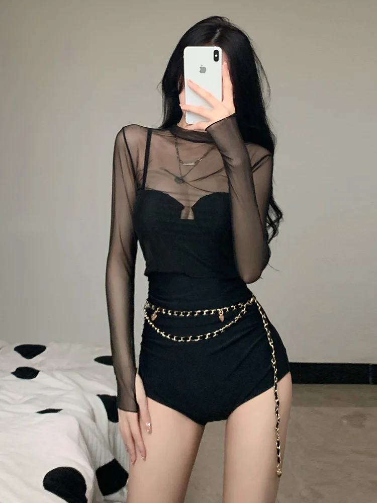 

Консервативный женский купальник с длинными рукавами, модный, для термальных источников, сексуальный, скрывающий недостатки фигуры, с эффектом похудения