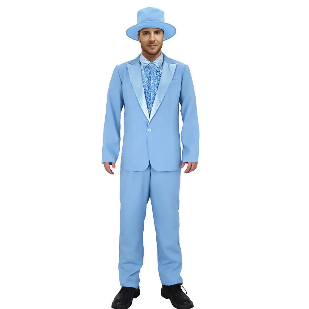 

Harry Dunne Blue Tuxedo Costume Hat Dumb and Dumber Cosplay Suit Halloween Party Outfits