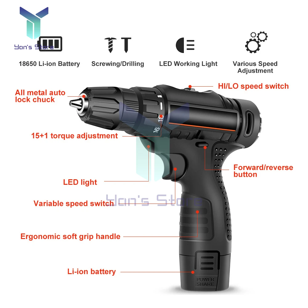 Electric Screwdriver Battery Rechargeable Cordless Screwdriver Powerful Impact Wireless Screwdriver Drill Electric Screw Driver