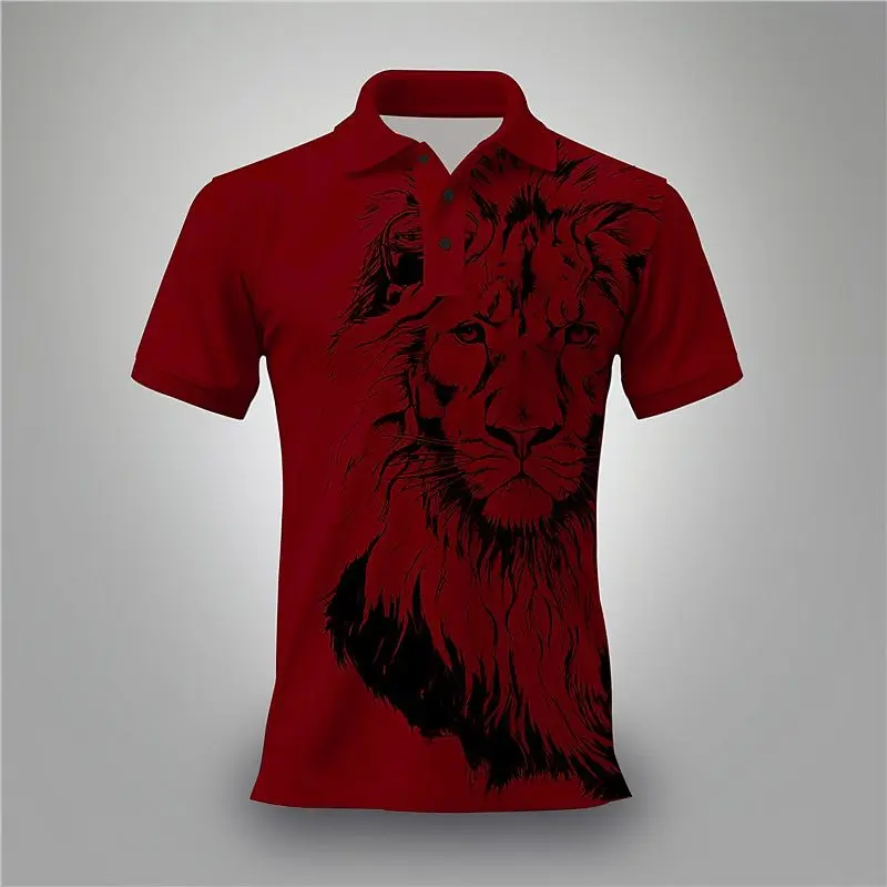 Fashion Short Sleeve Lion Pattern Polos Men's T-Shirts Summer 3D Printing Animal Street Simple POLO Tee Casual Tops