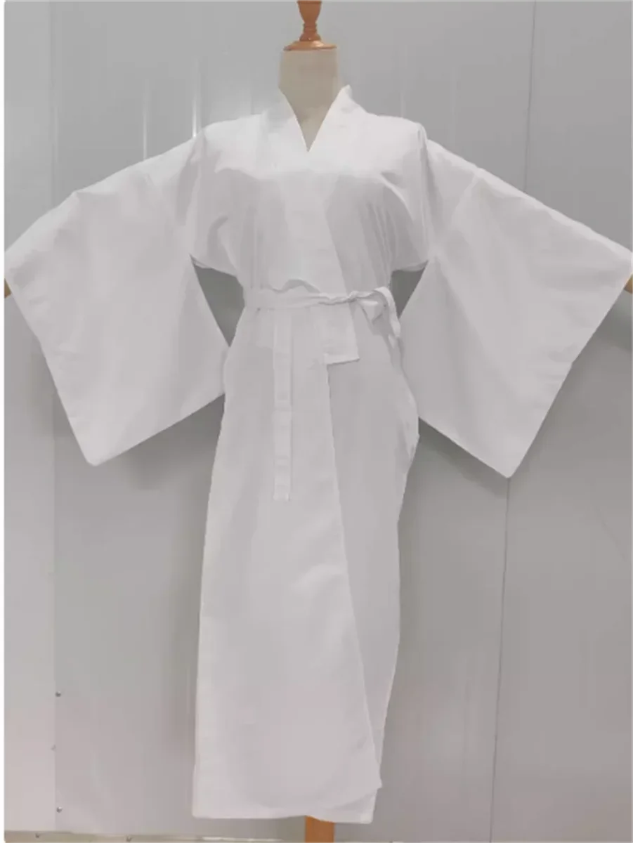 Japanese kimono bathrobe with white dress lining and sleeves in stock, long muscle jacket lining kimono