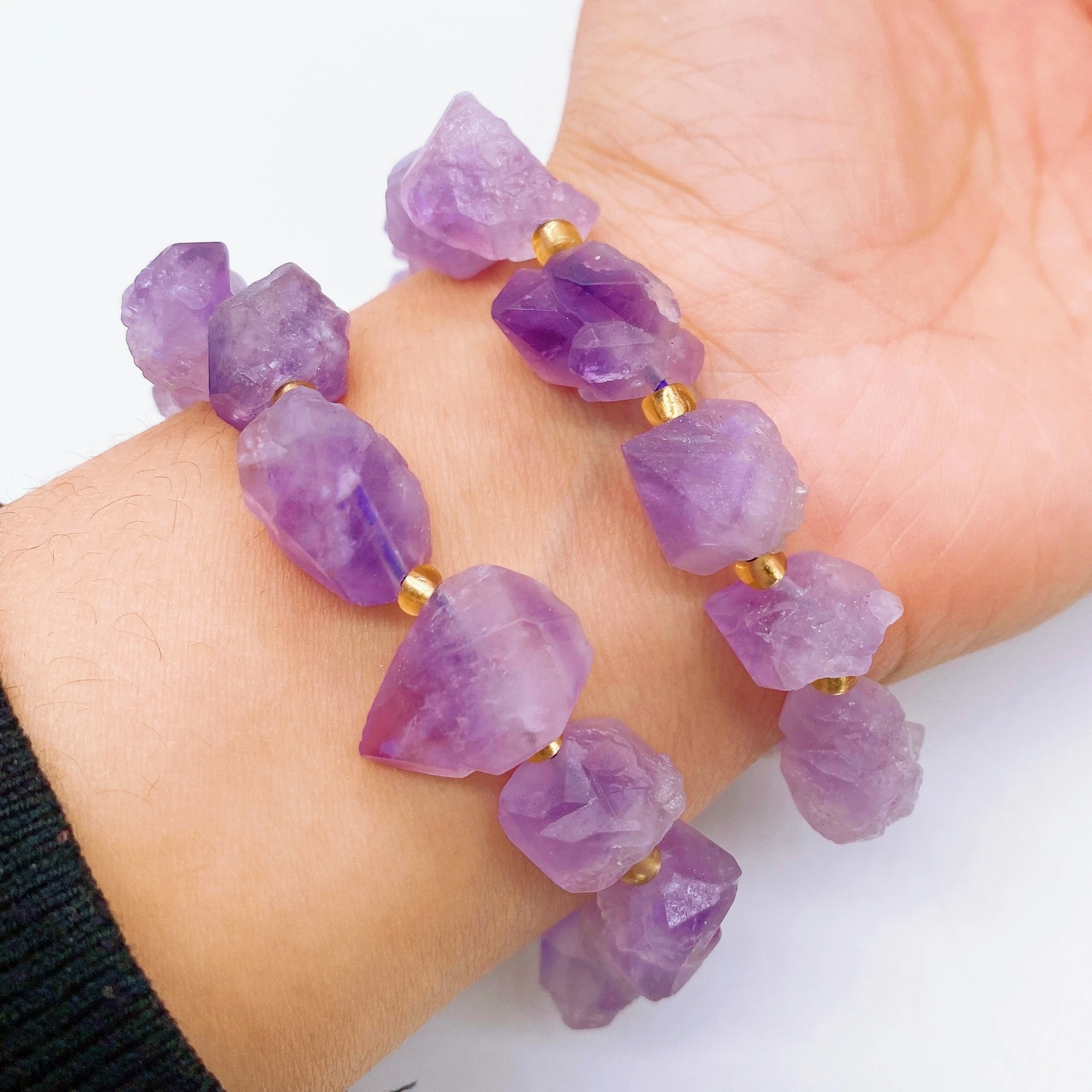 Pulsera de amatista y lavanda Natural, cristal Irregular, cuarzo, piedra rugosa, joyería Mineral en bruto, regalo para el hogar