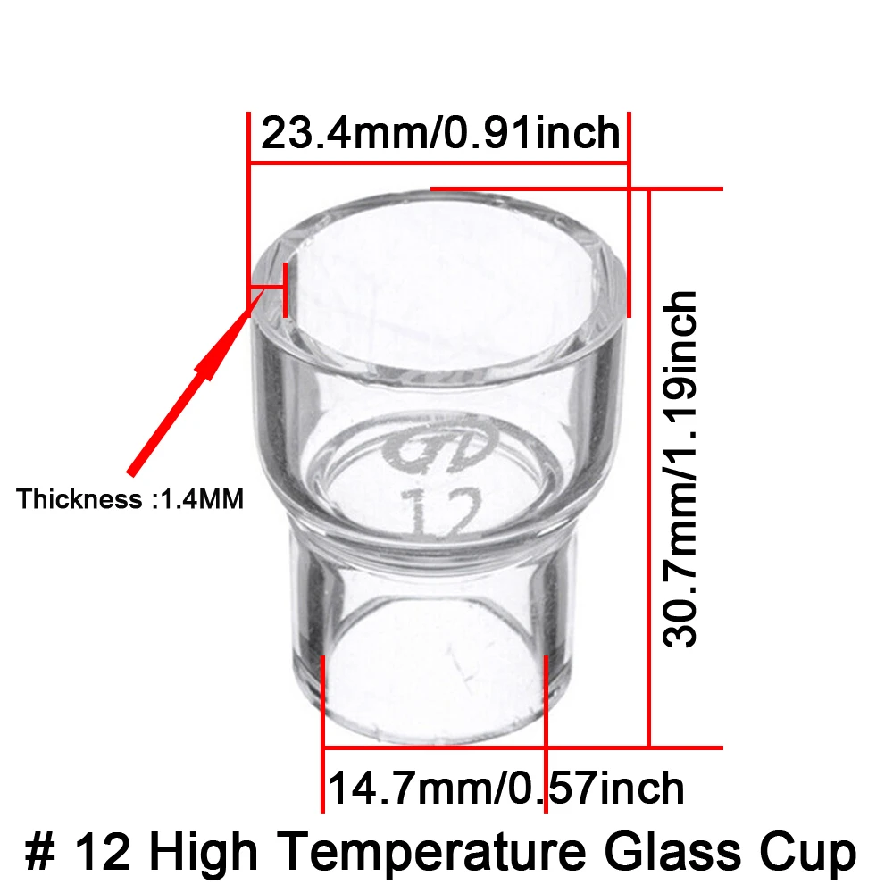 #12 Clear Glass Cup Welding Stubby Gas Lens Heat Resistant Cup For Tig WP9 WP17 WP18 WP20 WP26 Torch Welding Accessories