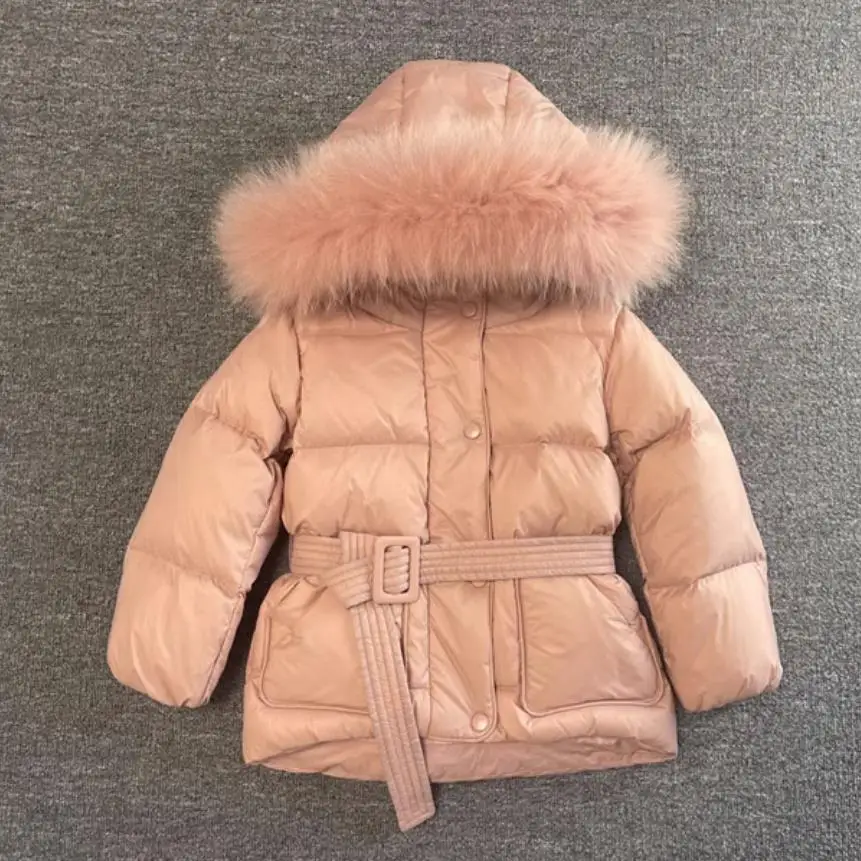 Girl Big Real Fur Collar Down Jacket Winter New Warm Parka Kids Thicker White Duck Down Coats Children Down Outerwear Wz1243