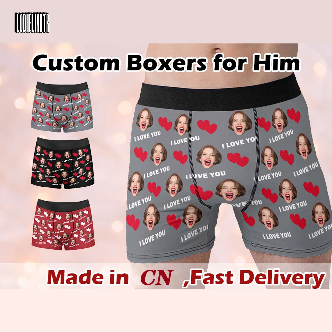 

Custom Banners With Face For Boyfriend Husband Personalized Hearts Underwear With Photo Boxer Briefs Gift Valentine's Day Gift