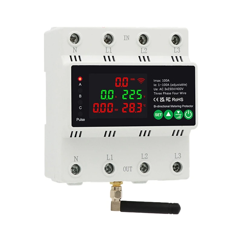 3Phase 4Wire 380V 100A Tuya Wifi Smart Bi-Directional Energy Power Kwh Meter Auto-Reclosing Over Under Voltage Protector