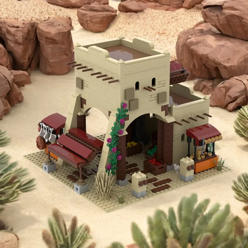 1094 Uds. MOC Escena del desierto Modular mercado del desierto arquitectura exótica DIY modelo bloques de construcción juguetes de cumpleaños regalo