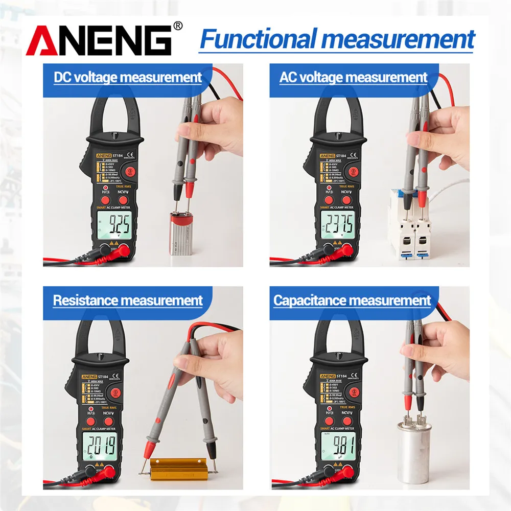 ANENG ST184 Digitale stroomtang 6000 tellingen Professionele True RMS AC/DC-spanningsstroomtester Hz Capaciteit Ohm