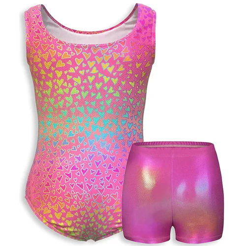 Imagen 2 del producto Camisola sin mangas para niñas, leotardos de baile de Ballet para niñas, trajes de baile gimnástico con pantalones cortos a juego, diademas, 4 piezas