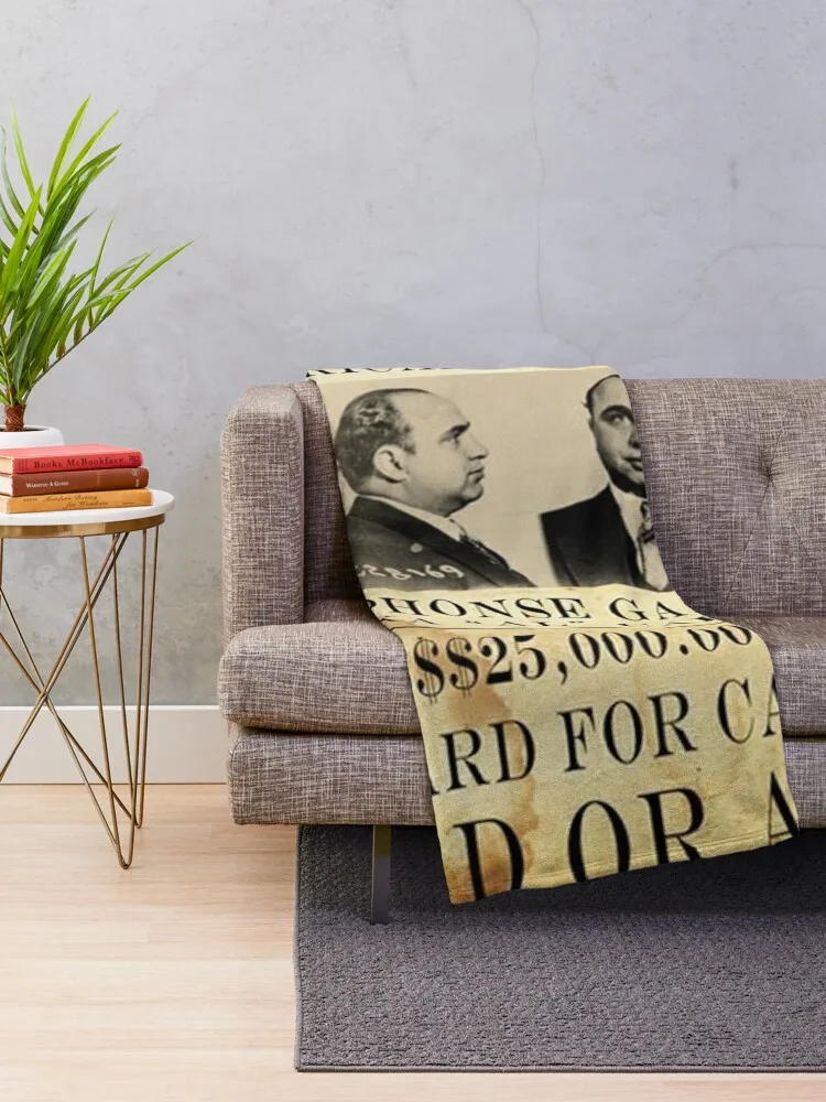 AL CAPONE : Vintage Gangster Wanted Poster Throw Blanket Vintage warm winter Blankets