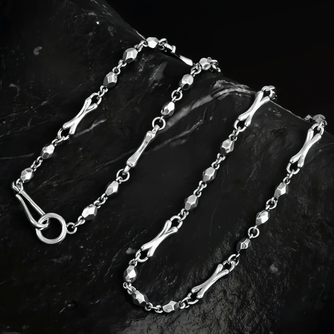 

S925 silver stone bone necklace men's accessories collarbone chain trendy hip-hop European and American matching chain