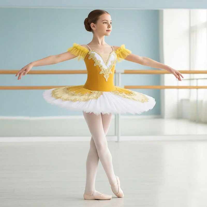 yellow-ballet-tutu-professional-swan-competition-flower-dress-skirt-baby-kids-toddler-girls-dance-wear
