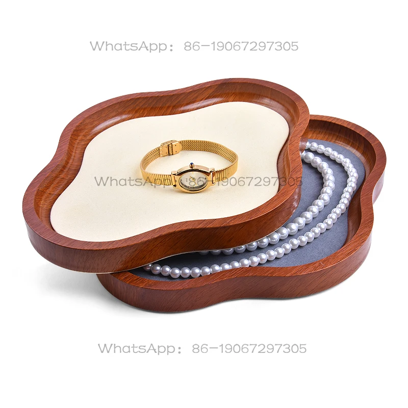 

Jewelry Ring Necklace Display Plate Shelf Wood Grain Tray Storage Display