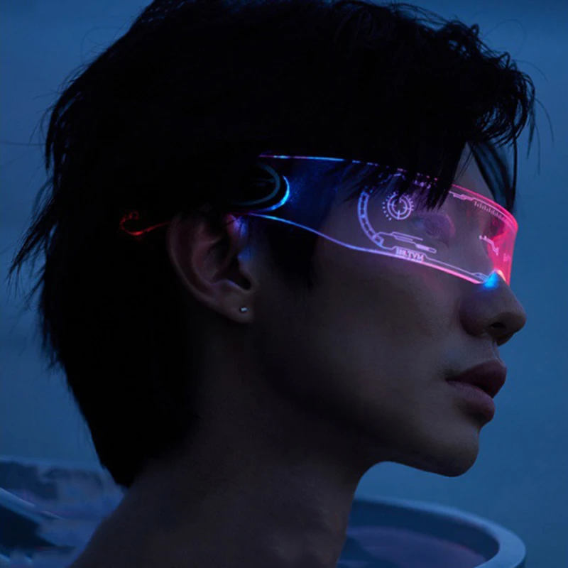 LED Luminous Cyberpunk Sunglasses Women For Men Sun Glasses Brand Designer Trend Punk Steampunk Light Up Colorful Goggles UV400